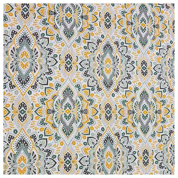 Baumwollsatin Siena Ornamente gelb und mintgrün