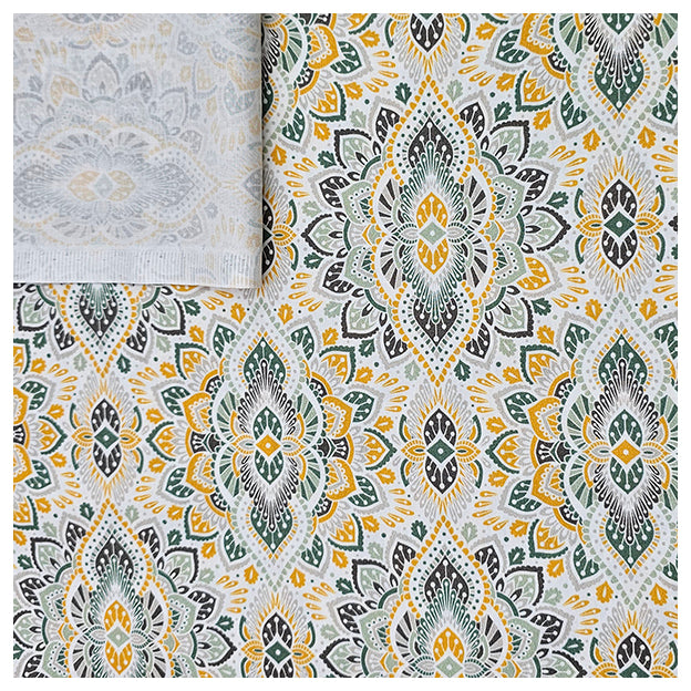 Baumwollsatin Siena Ornamente gelb und mintgrün