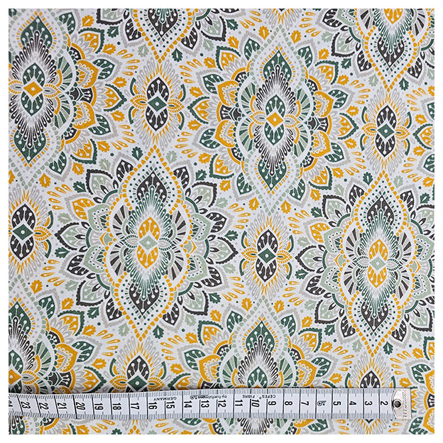 Baumwollsatin Siena Ornamente gelb und mintgrün