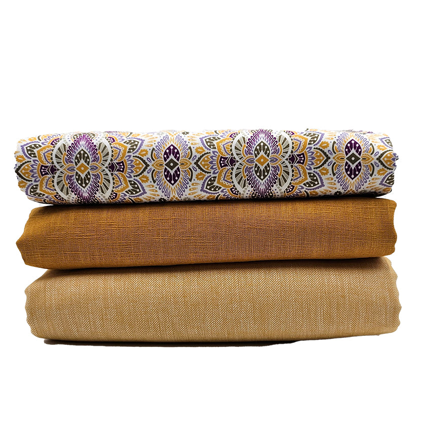 Trachten Stoffpaket  in senfgelb mit Fischgrät und passender Schürze