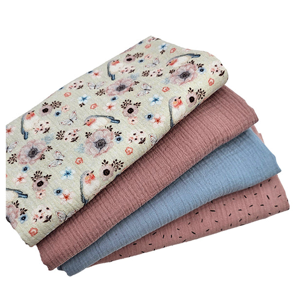 Stoffbox Musselin Vögel rosa und blau