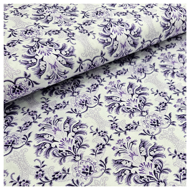 Baumwollsatin Siena Ornamente flieder und lila