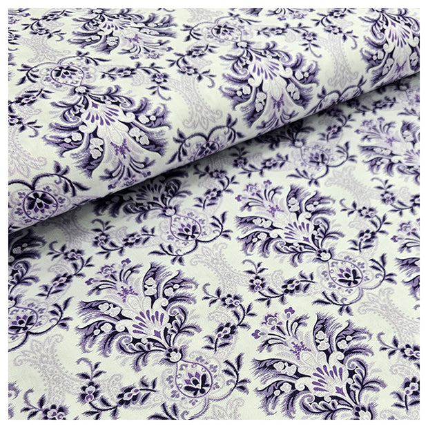 Baumwollsatin Siena Ornamente flieder und lila