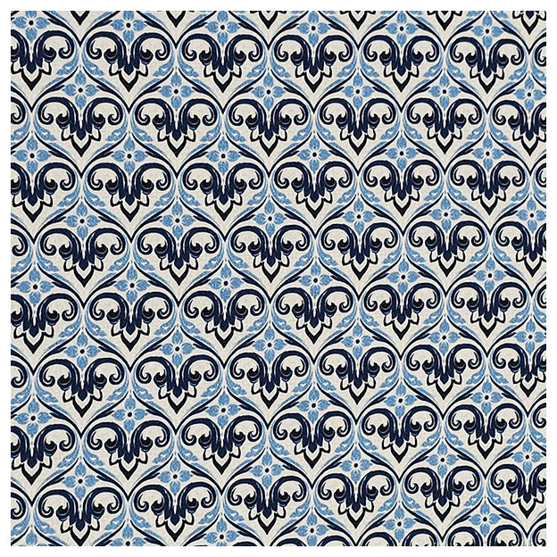 Baumwollsatin Siena kleine Ornamente blau