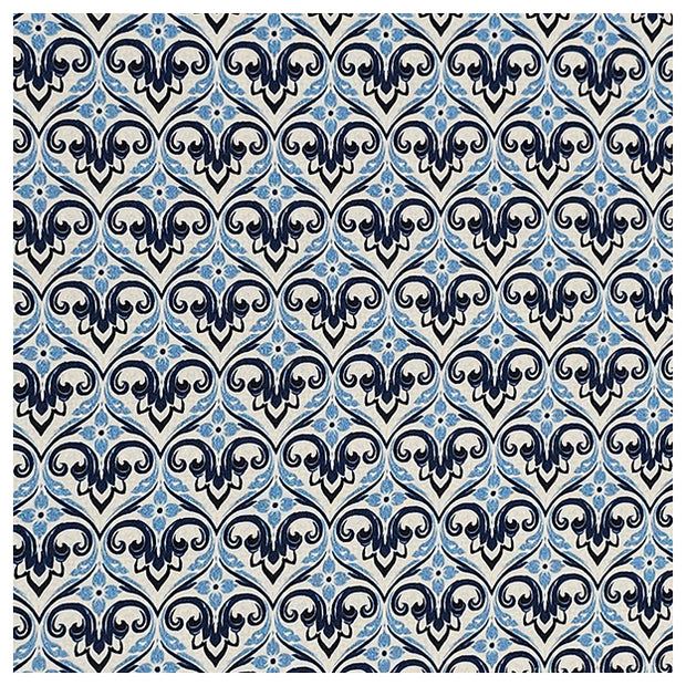 Baumwollsatin Siena kleine Ornamente blau