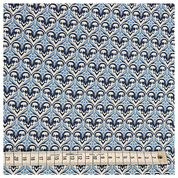 Baumwollsatin Siena kleine Ornamente blau