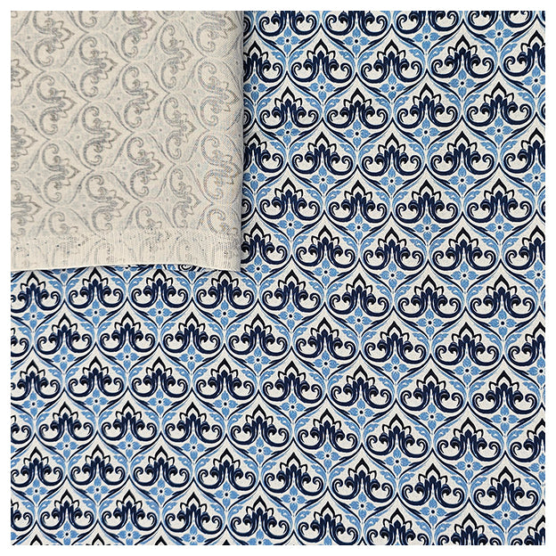 Baumwollsatin Siena kleine Ornamente blau