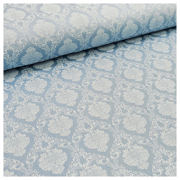 Baumwollsatin Ornamente Halbdruck himmelblau und weiß