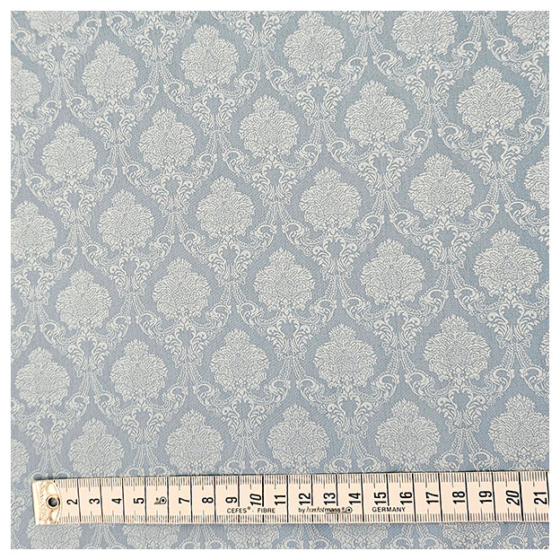 Baumwollsatin Ornamente Halbdruck himmelblau und weiß