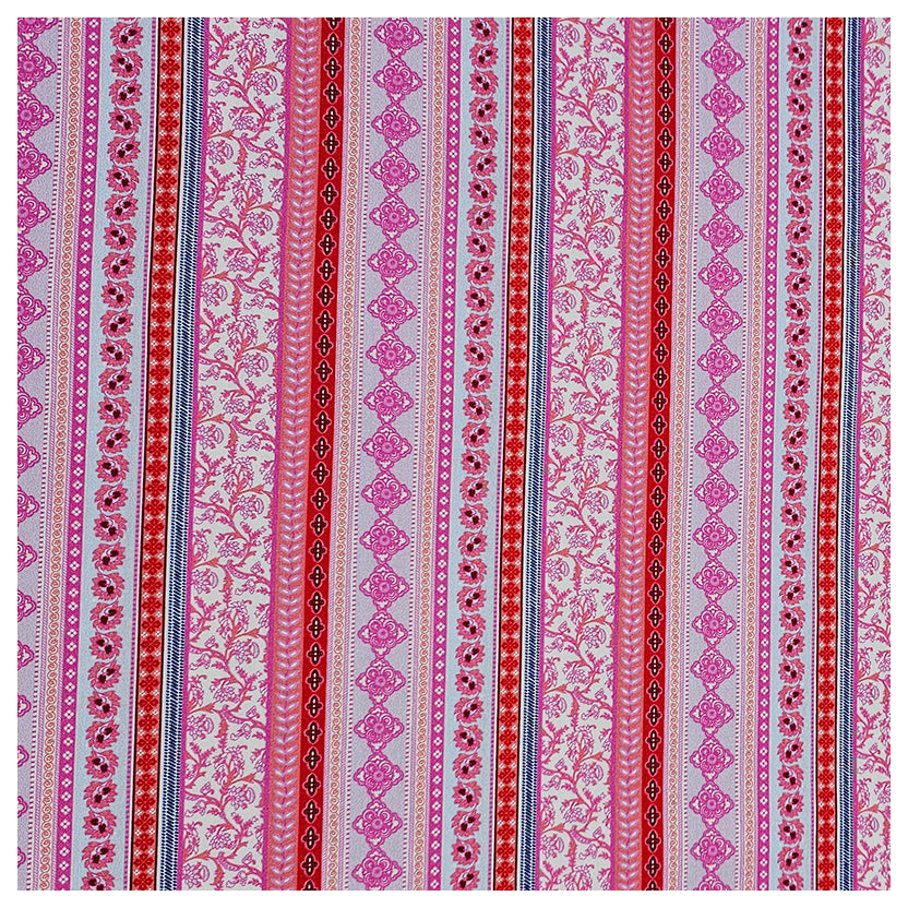 Baumwollsatin Siena rosa, hellblau und rot