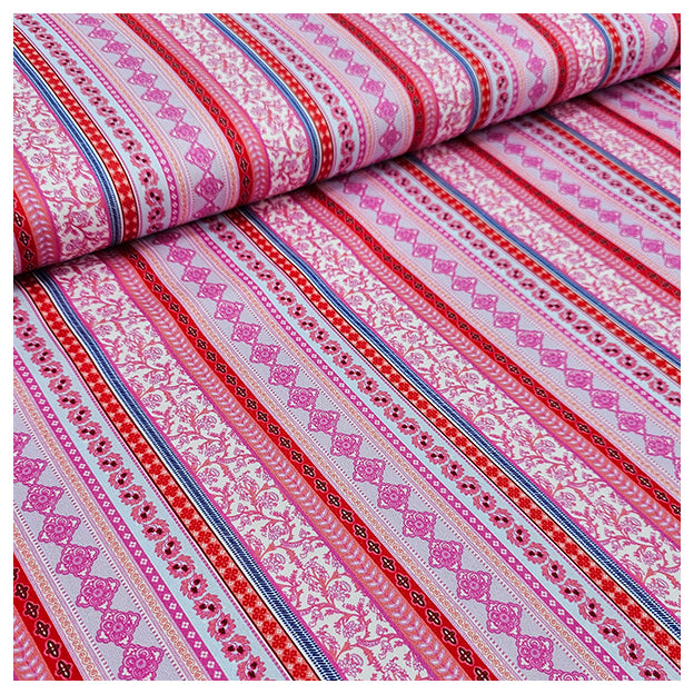 Baumwollsatin Siena rosa, hellblau und rot