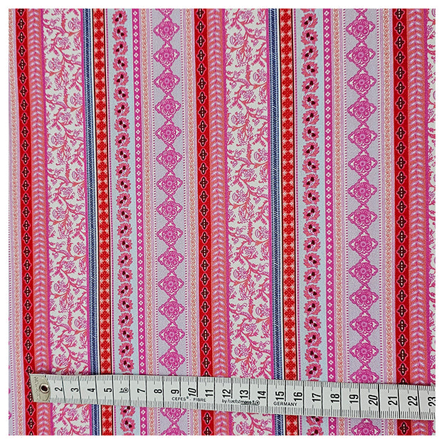 Baumwollsatin Siena rosa, hellblau und rot