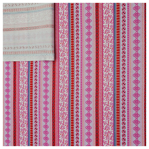 Baumwollsatin Siena rosa, hellblau und rot