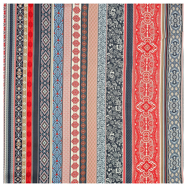 Baumwollsatin Siena blau, braun und rot