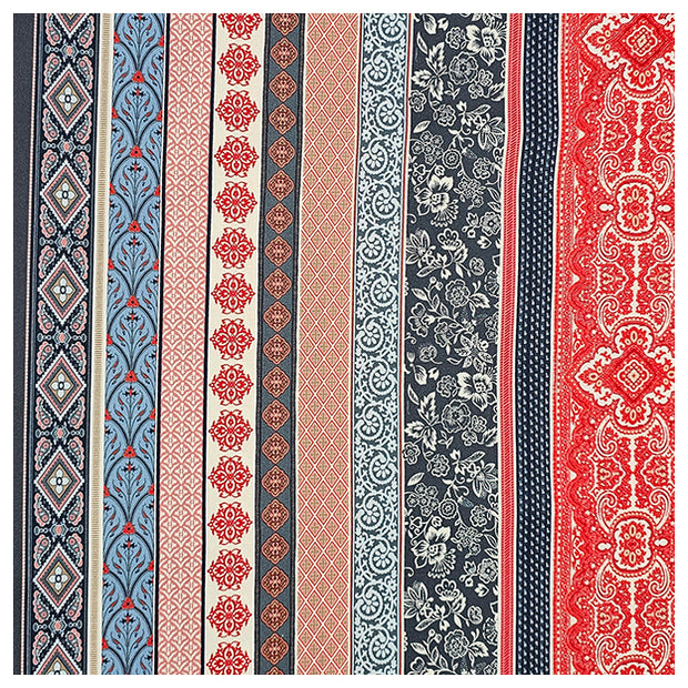 Baumwollsatin Siena blau, braun und rot