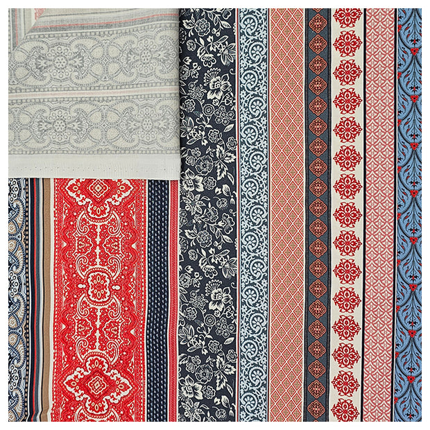 Baumwollsatin Siena blau, braun und rot