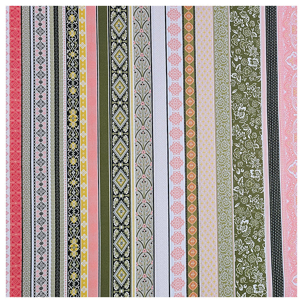 Baumwollsatin Siena grün, gelb und koralle