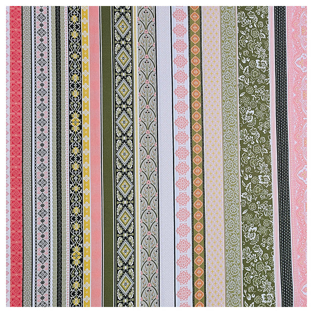 Baumwollsatin Siena grün, gelb und koralle