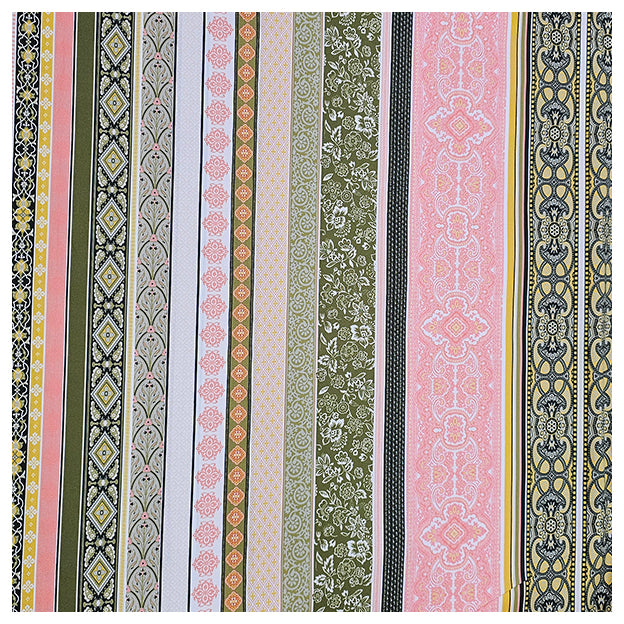 Baumwollsatin Siena grün, gelb und koralle