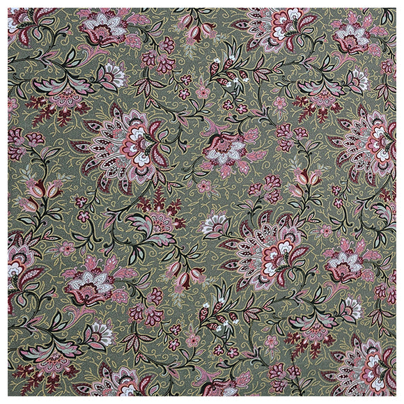 Baumwollsatin Siena Blumen grün und altrosa