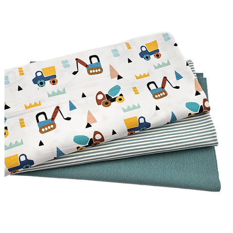 Jersey Stoffpaket Fahrzeuge weiß und Streifen mit Bündchen Bio