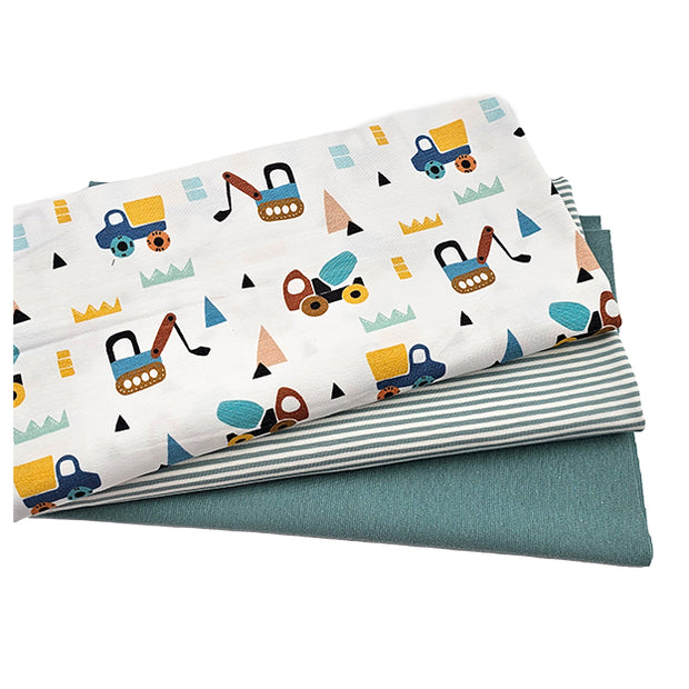 Jersey Stoffpaket Fahrzeuge weiß und Streifen mit Bündchen Bio