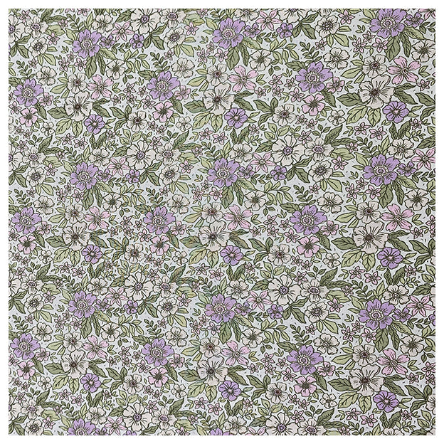 Baumwoll-Popelin Blumen flieder und grün