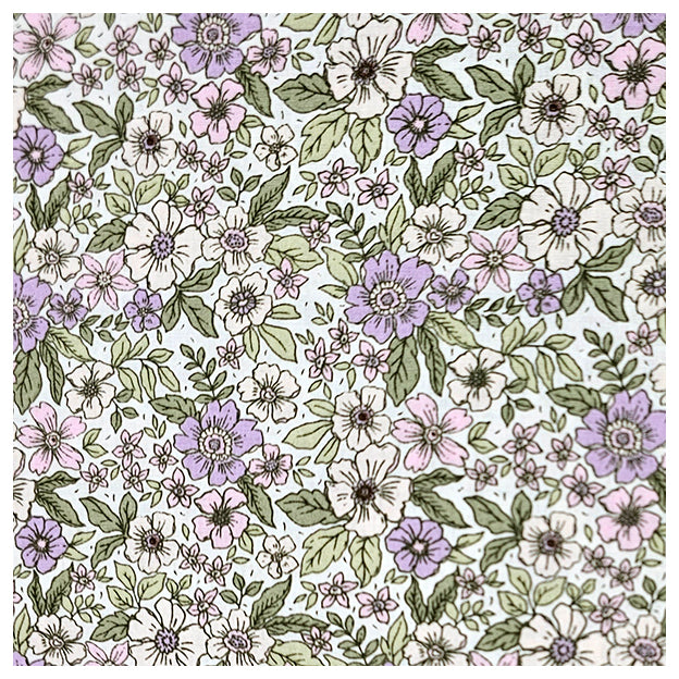 Baumwoll-Popelin Blumen flieder und grün