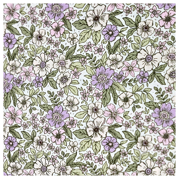 Baumwoll-Popelin Blumen flieder und grün