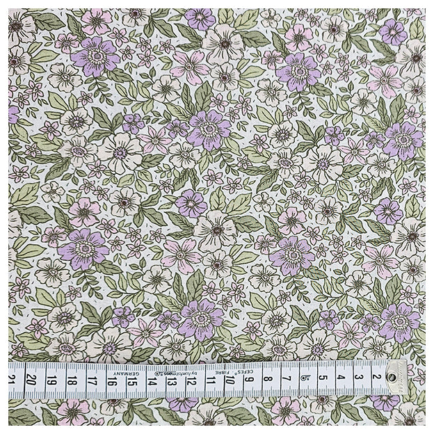 Baumwoll-Popelin Blumen flieder und grün