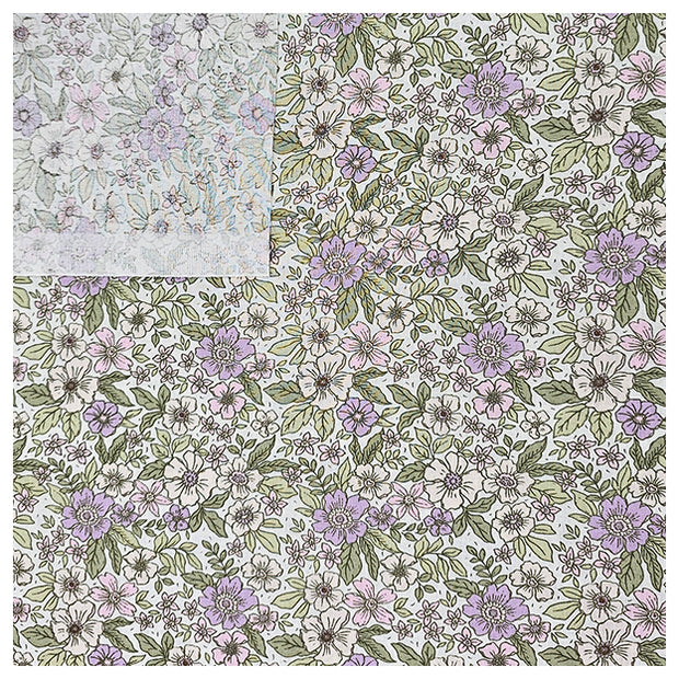 Baumwoll-Popelin Blumen flieder und grün