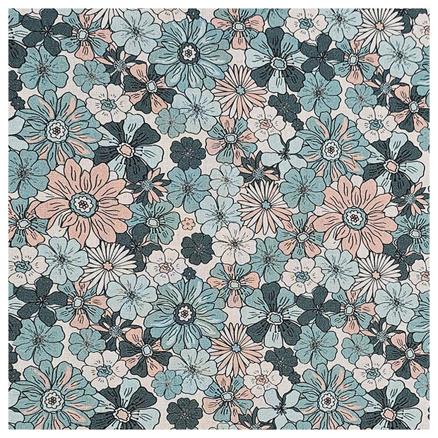 Baumwoll-Popelin Blumen petrol und nude