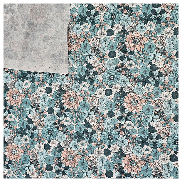 Baumwoll-Popelin Blumen petrol und nude