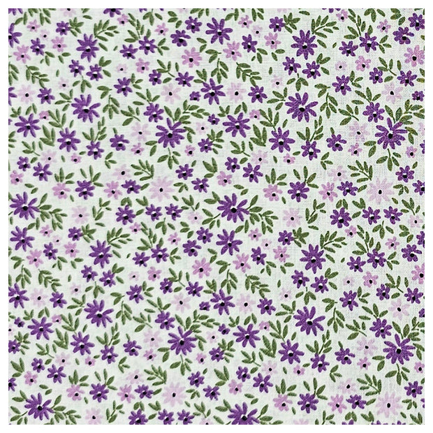 Baumwoll-Popelin Blümchen lila und grün