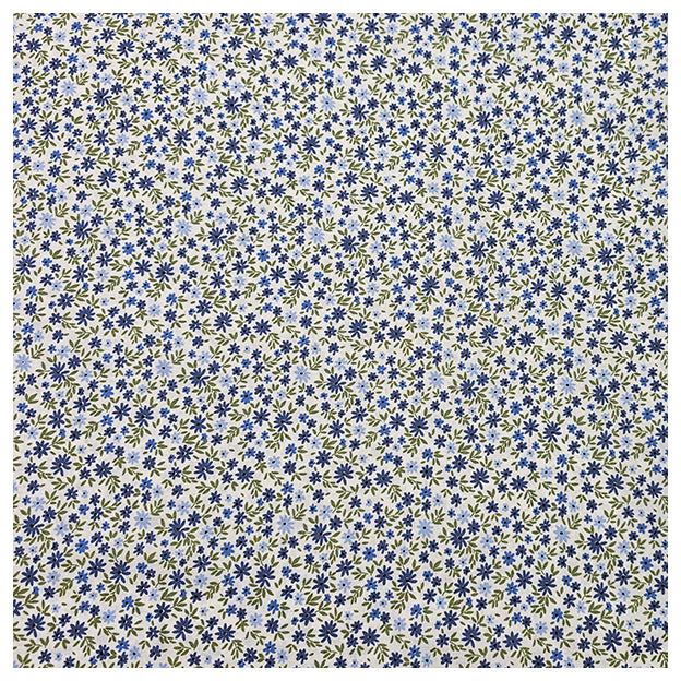 Baumwoll-Popelin Blümchen indigoblau und grün