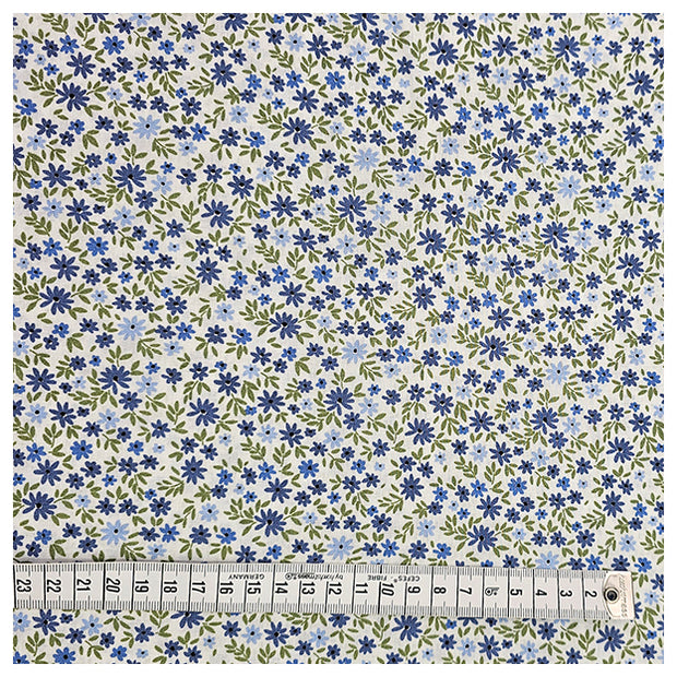 Baumwoll-Popelin Blümchen indigoblau und grün