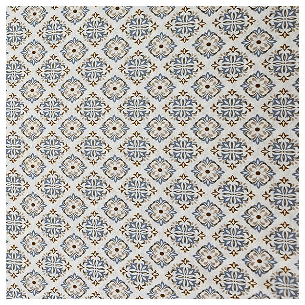Baumwoll-Popelin Ornamente hellblau und beige