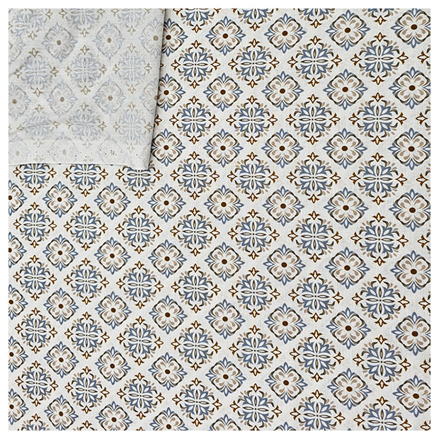 Baumwoll-Popelin Ornamente hellblau und beige