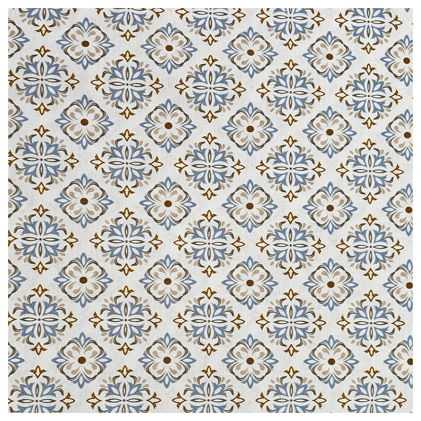 Baumwoll-Popelin Ornamente hellblau und beige