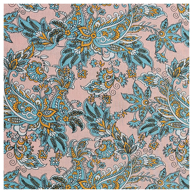 Baumwoll-Popelin Paisley hellrosa und petrol