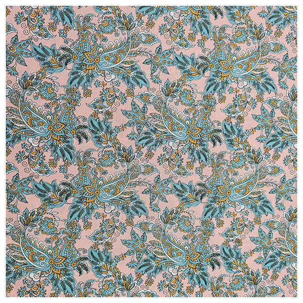 Baumwoll-Popelin Paisley hellrosa und petrol