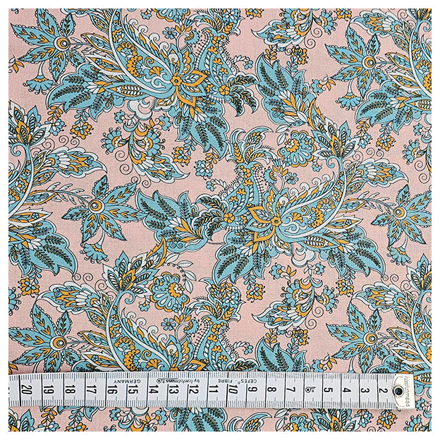 Baumwoll-Popelin Paisley hellrosa und petrol