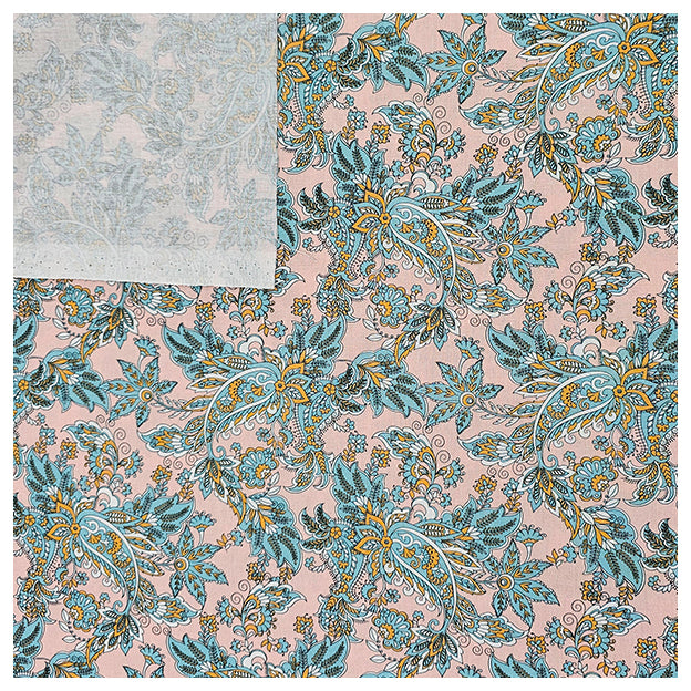 Baumwoll-Popelin Paisley hellrosa und petrol