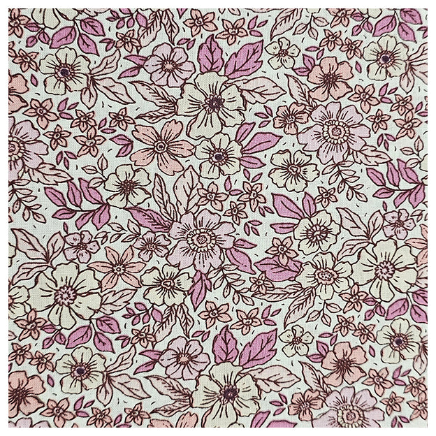 Baumwoll-Popelin Blumen fuchisa und rosa