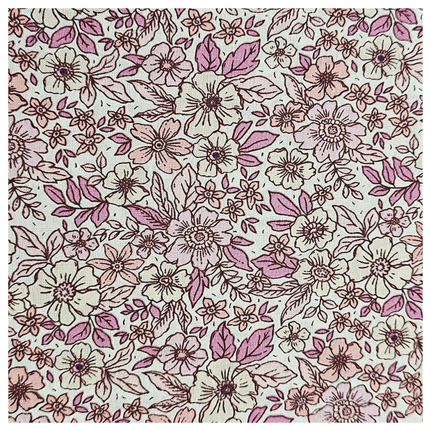 Baumwoll-Popelin Blumen fuchisa und rosa