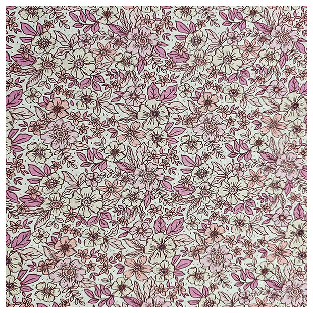 Baumwoll-Popelin Blumen fuchisa und rosa