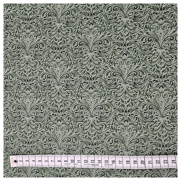 Baumwollsatin Ornamente und Paisley grün