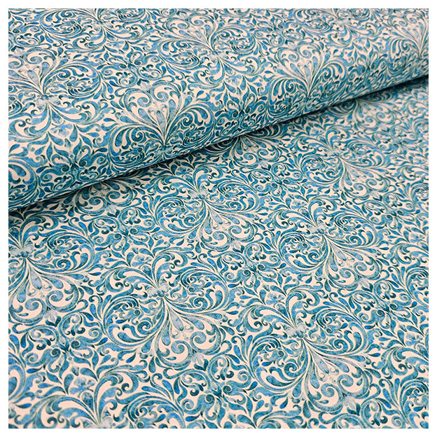 Baumwollsatin Ornamente und Paisley hellblau