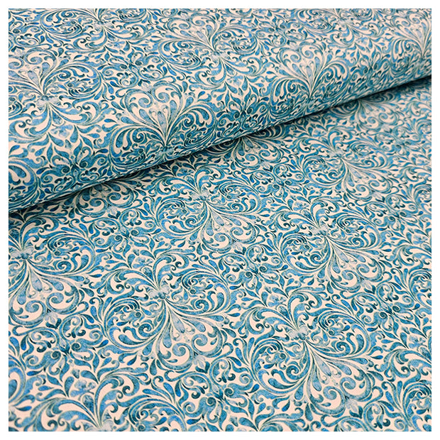 Baumwollsatin Ornamente und Paisley hellblau