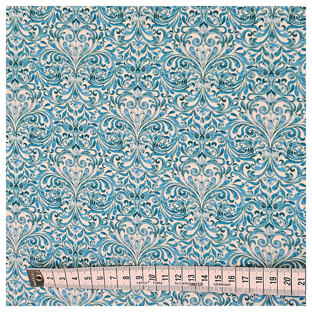 Baumwollsatin Ornamente und Paisley hellblau